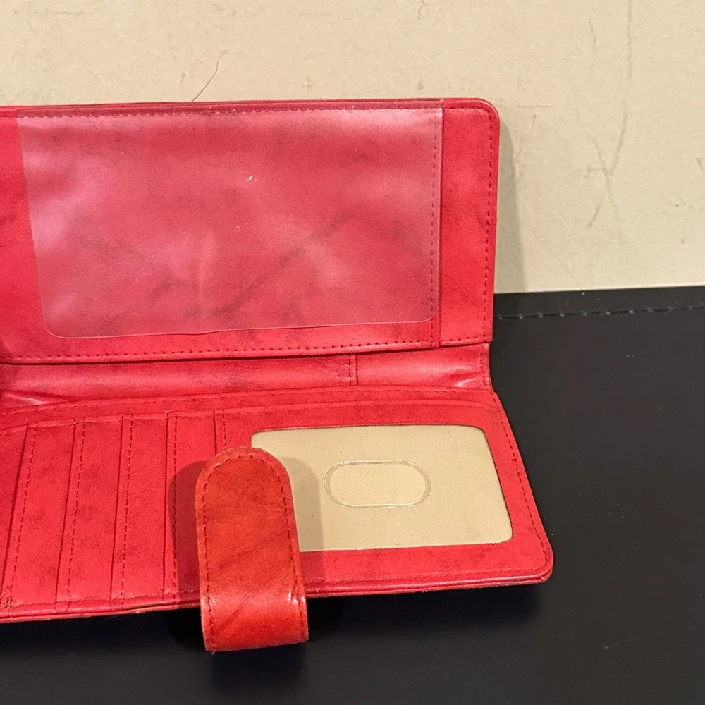 Buxton Red Genuine Leather Tab Clutch Wallet Organizer with Coin Pocket
